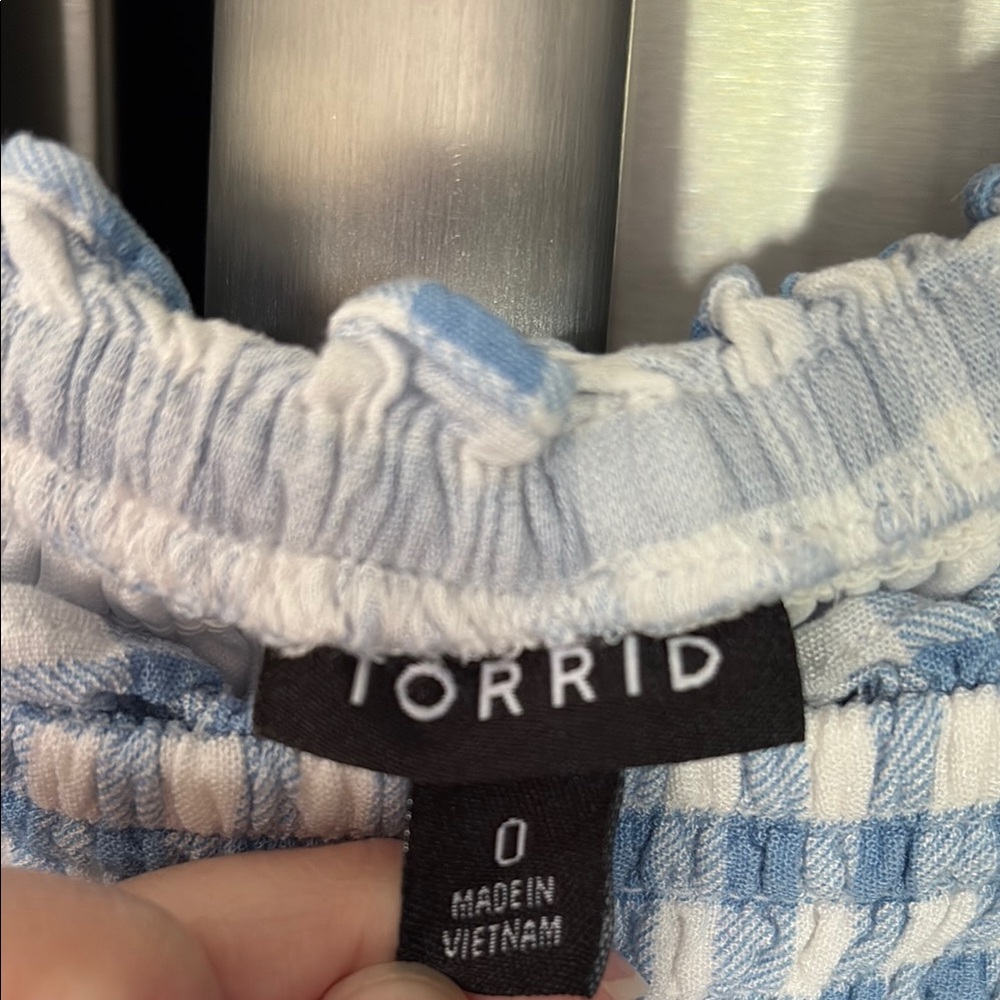 Torrid Blue and White Peplum Blouse with Long Sleeves - Picture 2 of 5